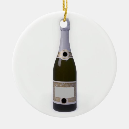 Fles van Champagne met blanco etiket Keramisch Ornament (Voorkant)