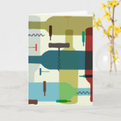 Fles van de wijn themed wenskaart kaart (Gele Bloem)