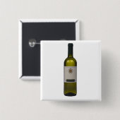 Fles van kwaliteitswijn met blanco etiket vierkante button 5,1 cm (Voorkant /achterkant)