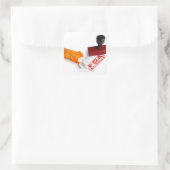 Fles van pillen en een FDA-goedgekeurd rubberstemp Vierkante Sticker (Tas)