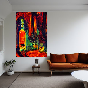 Fles van whisky en twee glazen flessen   AI Art Po Poster