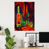 Fles van whisky en twee glazen flessen | AI Art Po Poster (Thuiskantoor)