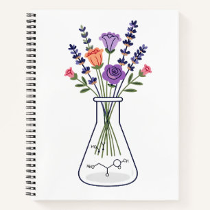 Fles voor botanische chemie met lavendel en roos A Notitieboek