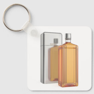 Fles whisky, bourbon, brandy of cognac met sleutelhanger