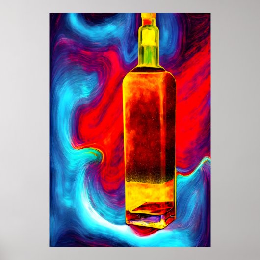 Fles whisky, kleurrijke achtergrond | AI Art. Poster (Voorkant)