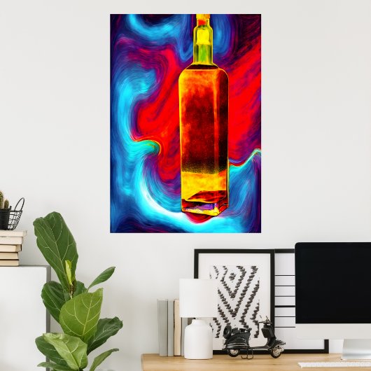 Fles whisky, kleurrijke achtergrond | AI Art. Poster (Thuiskantoor)