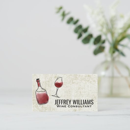 Fles wijn en glas | rode wijn visitekaartje (Staand voorkant)