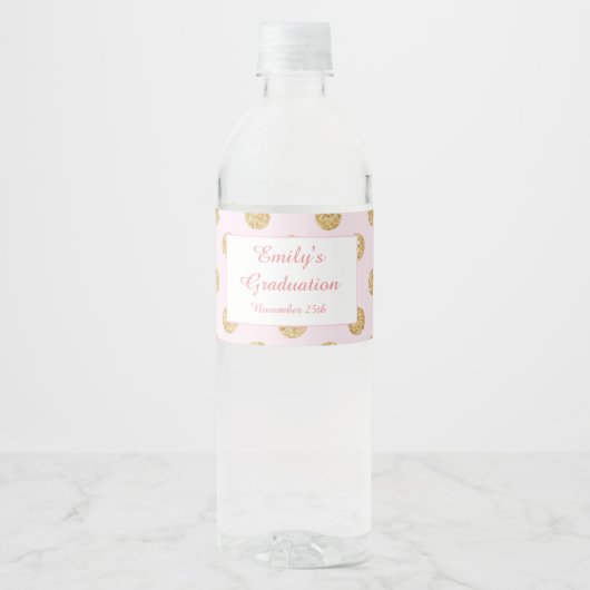 Flesetiket Afstudeerfeest Blush Roze Goud Waterfles Etiket (Voorkant)