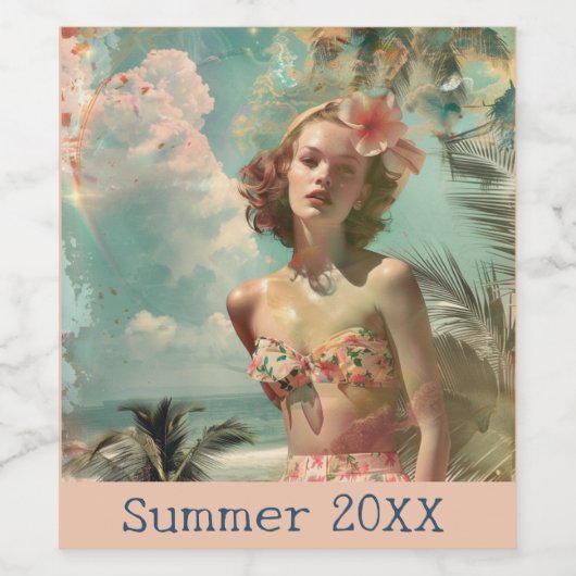Flesetiket  Retro Summer Wijn Etiket (Enkel label)