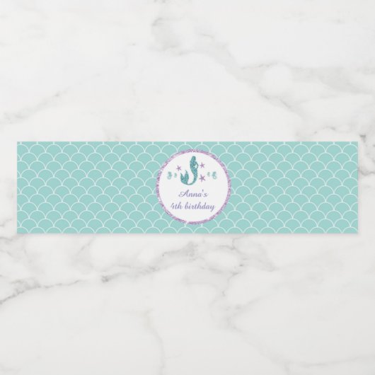 Flesetiket Zeemeermin Paarse Blauwgroen Verjaardag Waterfles Etiket (Enkel label)