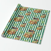 Flesgroene gestreepte schatkist St.Patrick's Day Cadeaupapier (Uitgerold)