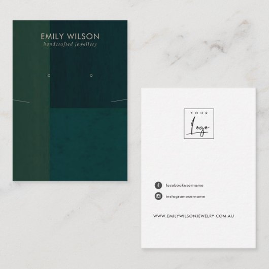 FLESGROENE KLEURBLOK KETTING OORBEL DISPLAY VISITEKAARTJE (Voorkant / Achterkant)