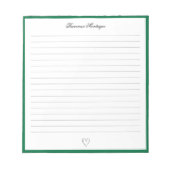 Flesgroene rand en hart aangepast script gelinieer notitieblok (Voorkant)