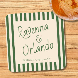 Flesgroene Strepen Retro Minimalistische Trouwdag Kartonnen Onderzetters