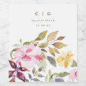 Flesje Happy Waterverf Florals Wedding Wijn Etiket (Enkel label)