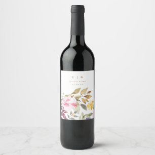 Flesje Happy Waterverf Florals Wedding Wijn Etiket