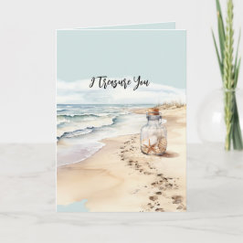Flesje met strandzand en zeester Ik hou van jou Kaart