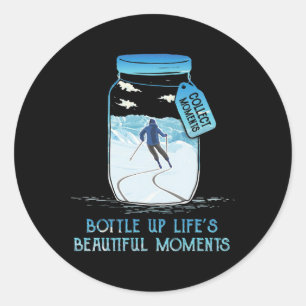 Flesje Op Levens Mooie Momenten Skiën Fles  Ronde Sticker