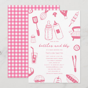 Flesjes & BBQ Roze Meisje Baby Shower Kaart