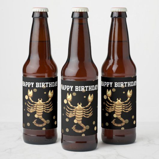 Fleslabel Happy Birthday Scorpio Beer Bier Etiket (Flessen)
