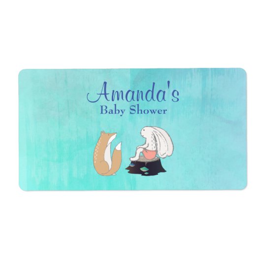Fleslabel Whimsical Fox and Rabbit Water Etiket (Voorkant)