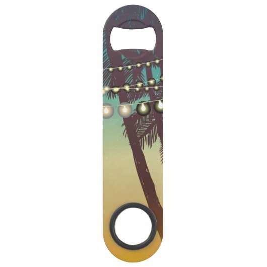 Flesopener Beach Sunset Palm Trees String Light Speed Flessenopener (Voorkant)