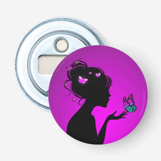 Flesopener De paarse vlinders vrouw Button Flesopener (Voorkant)