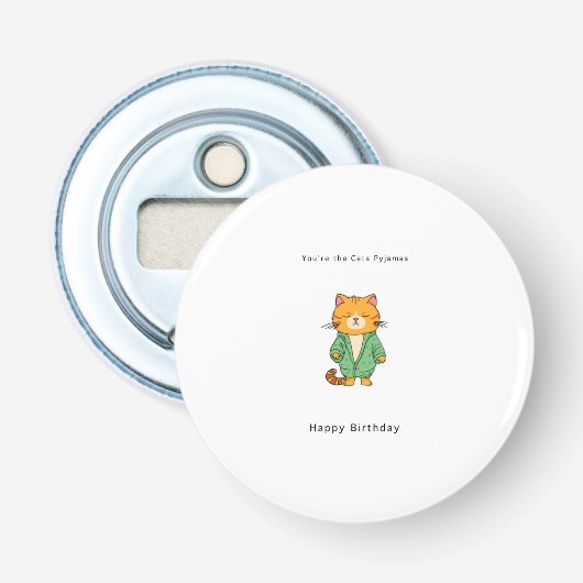 Flesopener 'Happy Birthday', kat thema Button Flesopener (Voorkant)