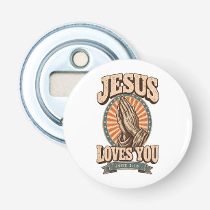 Flesopener Jezus Houdt Van Jou Button Flesopener