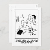 Flesopener letsel cartoon. grappig briefkaart (Voorkant / Achterkant)