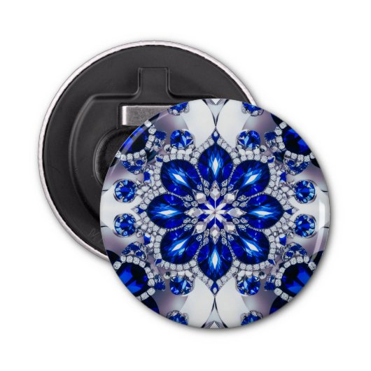 Flesopener met Blauw Wit Kleuren Design Button Flesopener (Voorkant)