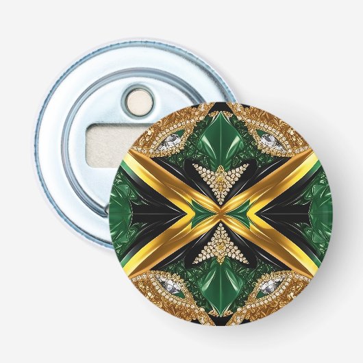 Flesopener met Jamaican Colors Design Button Flesopener (Voorkant)