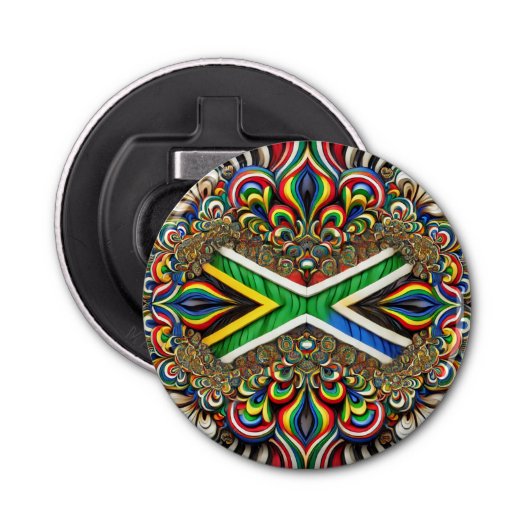 Flesopener met Zuid-Afrikaanse kleuren Design Button Flesopener (Voorkant)