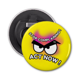 Flesopener: nu handelen (geel) button flesopener