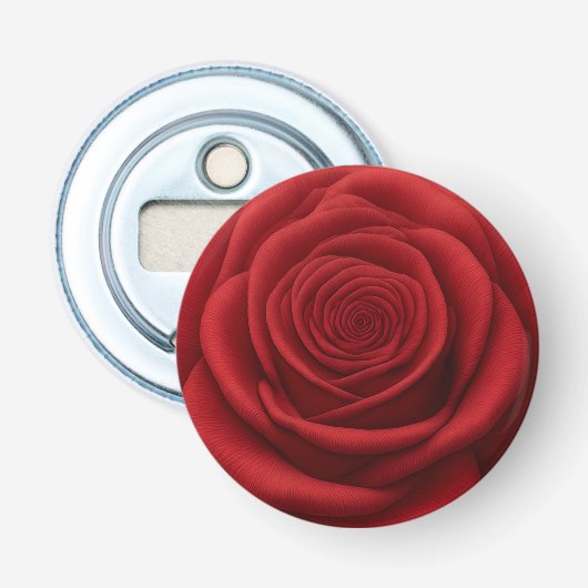 Flesopener - Rode Roos Bloem Button Flesopener (Voorkant)