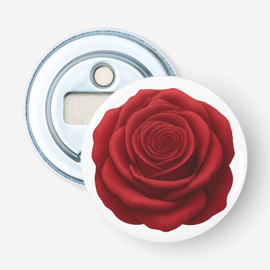 Flesopener - Rode Roos Bloem Button Flesopener (Voorkant)