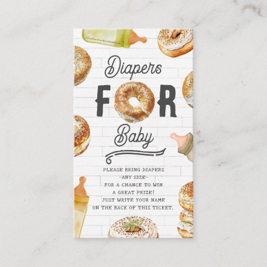 Flessen & Bagels Baby shower Brunch Luier Raffle Informatiekaartje (Voorkant)