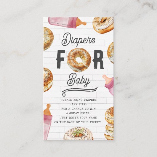 Flessen & Bagels Meisje Baby shower Luier Raffle Informatiekaartje (Voorkant)