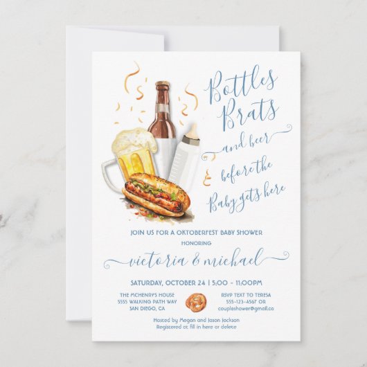 Flessen Brats en Beer Oktoberfest Baby shower Kaart (Voorkant)