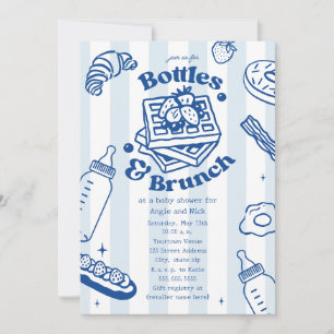 Flessen & Brunch Doodle Blauwe Jongen Baby Shower Kaart