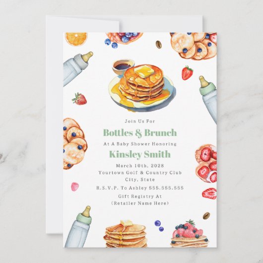 Flessen + Brunch Neutraal Baby shower Pannenkoek Kaart (Voorkant)