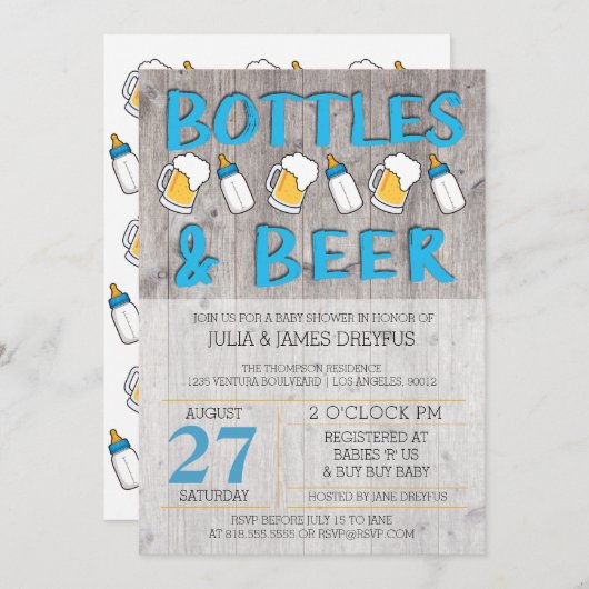 Flessen en Baby shower voor bier Kaart (Voorkant / Achterkant)