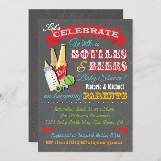 Flessen en bier Baby Douche Uitnodigingen (Voorkant / Achterkant)