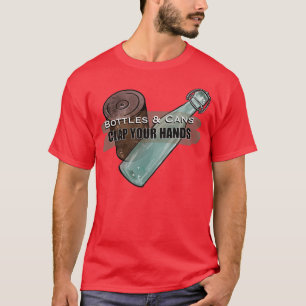 Flessen en blikken kleppen uw handen aan t-shirt