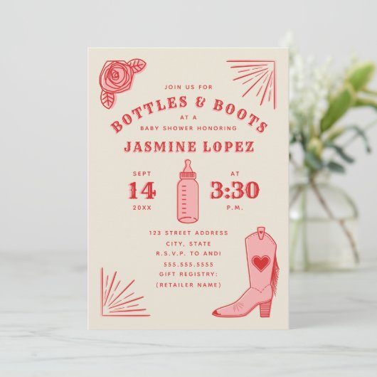 Flessen en Boots Cowgirl Baby shower Kaart (Staand voorkant)