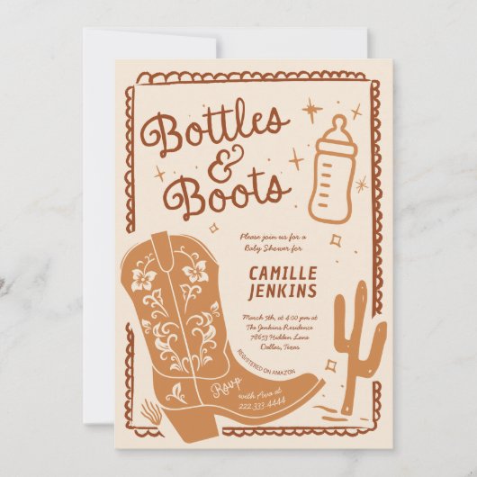 Flessen en laarzen Hand getrokken Baby shower Kaart (Voorkant)