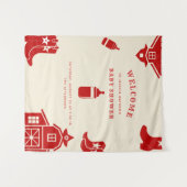 Flessen & Laarzen Cowboy Retro Rode Baby Shower Wandkleed (Voorkant (horizontaal))