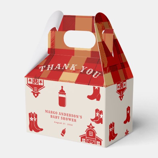 Flessen & Laarzen Cowboy Retro Rood Baby shower Bedankdoosjes (Voorkant Zijde)