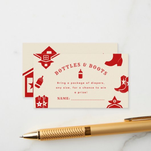 Flessen & Laarzen Cowboy Retro Rood Baby shower Informatiekaartje (Voorkant / Achterkant in situ)