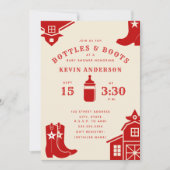 Flessen & Laarzen Cowboy Retro Rood Baby shower Kaart (Voorkant)